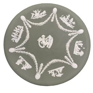 Vintage Westwood Sage Green Jasperware 9” Collectible Plate w/Cupids & Cherubs